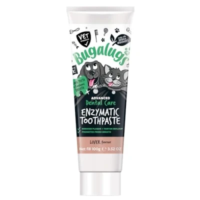 Image of Bugalugs Dental Enzymatic Dog Toothpaste &amp; Cat for Teeth Cleaning, Breath Freshener, Plaque Remover Tartar Pets use with Our Toothbrush (Liver 100g)