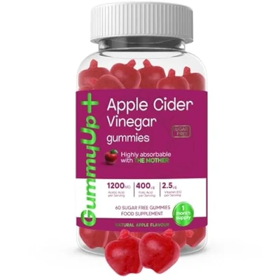 Image of Apple Cider Vinegar Gummies with The Mother, Sugar Free, 1200mg Acetic Acid, 400 μg Folic 2.5 Vitamin B12, 60 Natural Flavoured
