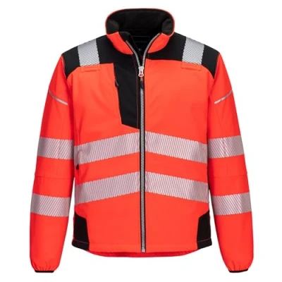 Image of Portwest T402 Men&#039;s PW3 Hi Vis Safety Jacket Windproof Water Resistant High Visibility Reflective Softshell Red/Black, 4X Large
