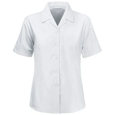 Image of KNWER CLOTHING Kids Girls Revere Collar Blouses Shirts School Uniform Short Sleeves Smart Wear Office Work Formal Top[White,40&quot; Chest]
