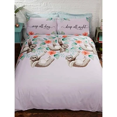 Image of Rapport Home Cute Sloths Novelty Duvet Cover Bed Set, Polycotton, Lilac,2 pieces, Single