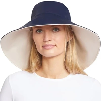 Image of Solbari Ultra Wide Brim Hat UPF50+ UV Protection, Sun Protective Navy/Beige Large/XLarge
