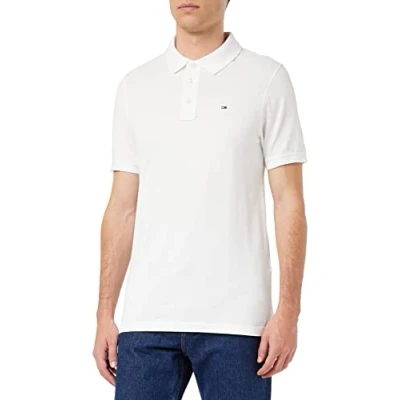 Image of Tommy Jeans Mens Clothes Men Designer T Shirts Original Fine Pique Short Sleeve Polo Classic White ​ Size S