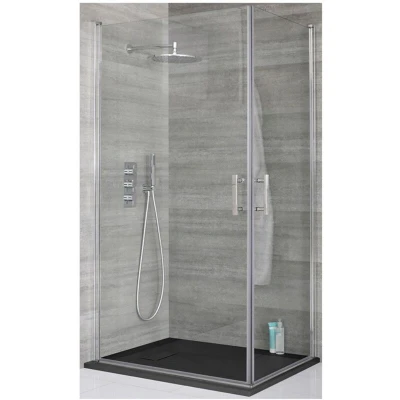 Image of Milano Portland Chrome Corner Walk In Wet Room Double Hinged Door Shower Enclosure with Graphite Slate Effect Tray and Fast Flow Waste 1000mm x