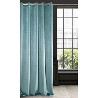 Image of Eurofirany Soft Plain Opaque Velvet Curtain with Eyelets 1 Unit, Thick Fluffy Panel Drape Classic Glamour Elegant Living Room Bedroom, See Green, W55&#039;&#039; x L98&#039;&#039;