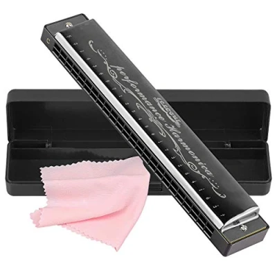 Image of Harmonica Harp Harmoc Armonica 24 Hole Mouth Organ Professional Key of C Polyphony Diatonic with Case for Blues Folk Jazz Pop Music Instrument