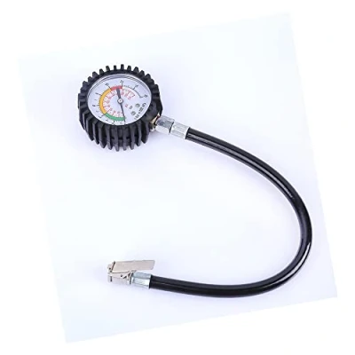Image of Tyre Pressure Gauge, Gauge with Flexible Hose, Valve Air Chuck and Extender, Inflator Compressor, for Heavy Duty Car Motorcycle Bicycle