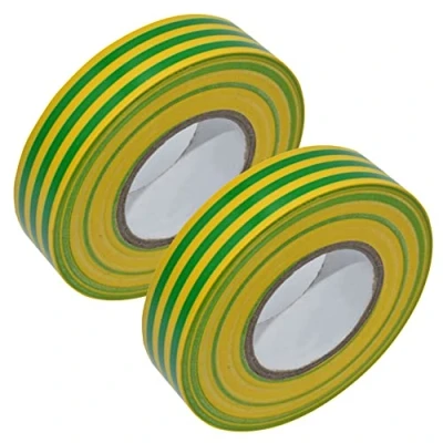 Image of 2 x Green/Yellow (Earth) Electrical PVC Insulation/Insulating Tape 19mm 20m Flame Retardant