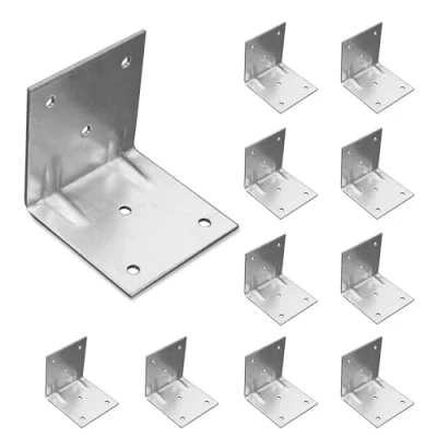 Image of OMIDEAS 10 x Corner Brackets (60 60 60) Angle Reinforced Metal Braces Wood Timber Galvanised Steel Sheet Connecting Joining Fixing L Repair Connector