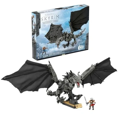 Image of MEGA Skyrim Action Figures Building Toys, Alduin the World Eater with 619 Pieces, 1 Dragonborn Figure, for Collectors, HXR98