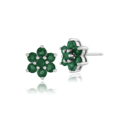 Image of Gemondo Emerald Earrings, 925 Sterling Silver 1.38ct Floral Cluster Stud Earrings