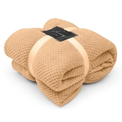Image of GC GAVENO CAVAILIA Teddy Sherpa Fleece Blanket Thermal Warm Waffle Throw Over Sofa Bed Travel Bedspread Pop Corn Blanket, 200 x 240 cm, Peach