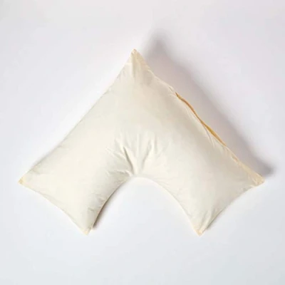 Image of HOMESCAPES Cream Pure Egyptian Cotton V Shape Pillowcase 200 TC 400 Thread Count Percale Equivalent Pillow Case For Nursing Pregnancy and Elderly