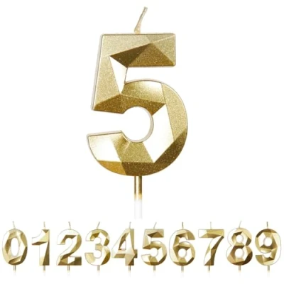 Image of FUZVOL Birthday Candles, Number 5 Candle, Gold Candle for Cake, Happy Cake Candles Topper Decorations