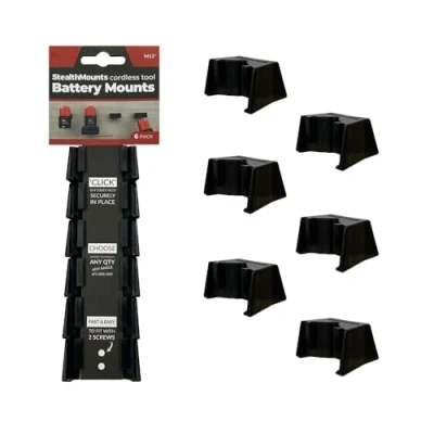 Image of StealthMounts Battery Holder Compatible with Milwaukee M12 (6 Pack) Black Mounts Made in the UK