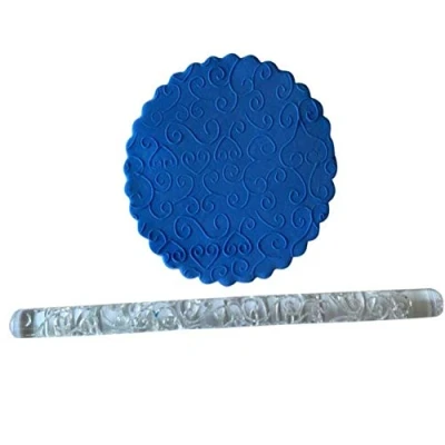 Image of S Line Texture Acrylic Rolling Pin, 3D Transparent Fondant Embossing Pin,Non Stick Embossed Roller,Sugar Craft Biscuit Cake Decorating Tools Dough Roller Clear, 16x1cm