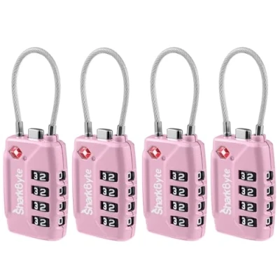 Image of SharkByte TSA Approved Suitcase Locks 4 Dial Security Travel Combination Padlock, Flexible Cable Wire Lock for Suitcases, Luggage locks, Case Bag Gym Locker Code Small PadLock (4 Pack)