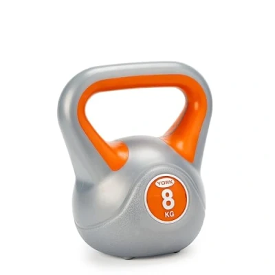 Image of York Fitness Vinyl Kettlebell 8kg Home Gym Equipment Perfect for Bodybuilding Weight Lifting Training Kettlebell, Orange