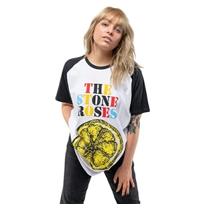 Image of Stone Roses Men&#039;s Lemon Multicolour Raglan T Shirt, White, Large