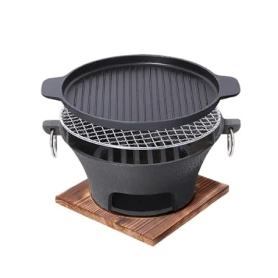 Image of Portable Barbecue Stove Thicken Cast Iron Grill charcoal Stove, Indoor Outdoor Heating Nonstick BBQ Oven with Roasting Pan and Net Camping Stove(Large)