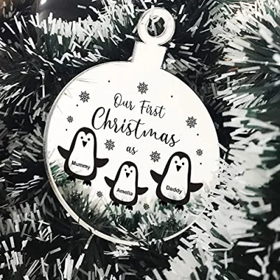 Image of Personalised Our First Christmas As Mummy And Daddy Engraved Bauble Baby Gift