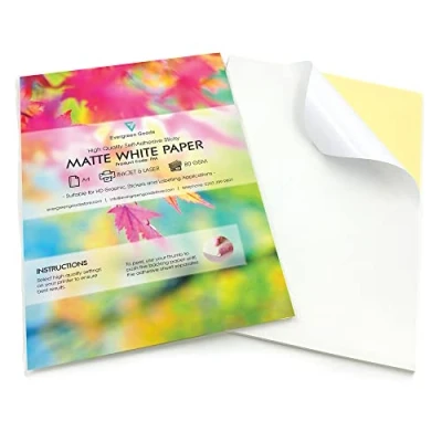 Image of 20 Sheets of Quality A4 White Matte Self Adhesive/Sticky Back Label Printing Paper Sheet