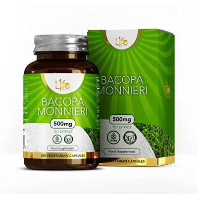 Image of LN Bacopa Monnieri 120 Vegan Capsules High Strength Brahmi 500mg per Serving Non GMO, Gluten, Dairy &amp; Allergen Free Manufactured in The UK