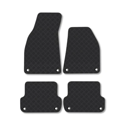 Image of Rubber Car Mats Compatible with Audi A4 (2002 2008) Tailored Fit Floor Set Accessory Black Custom 4 Pieces Clips Anti Slip Backing, Heavy Duty &amp; Waterproof