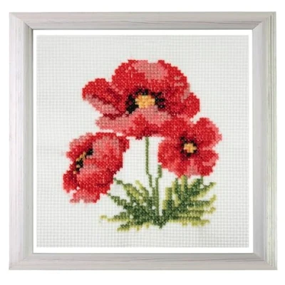 Image of Trimits Mini Counted Cross Stitch Kits, 13 x 13cm (5 5in), Poppies