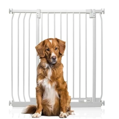 Image of Bettacare Extra Tall Elite Dog Gate, 89cm 98cm, Matt White, 96.8cm in Height, Pressure Fit Pet Gate for and Puppy, Barrier, Easy Installation