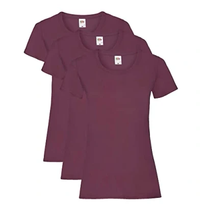 Image of Fruit of the Loom Women&#039;s Valueweight T Shirt 3 Pack, Red (Burgundy), 10 (Size: S/10)