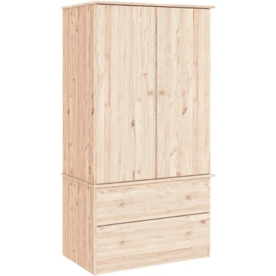 Image of vidaXL ALTA Wardrobe Scandinavian Style Solid Pine Wood Organisation Unit, Featuring Hanging Rail and 2 Drawers Natural Finish 90x55x170cm