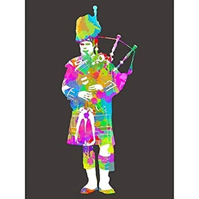 Image of Wee Blue Coo Colourful Piper Bagpipes Scotland Unframed Wall Art Print Poster Home Decor Premium