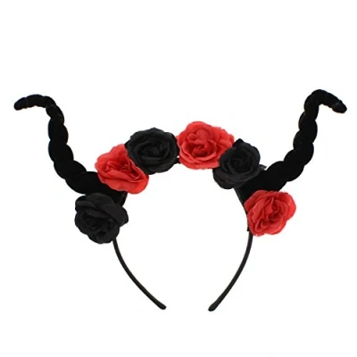 Image of Zac&#039;s Alter Ego Black Devil Horns Headband with Alternating &amp; Red Roses