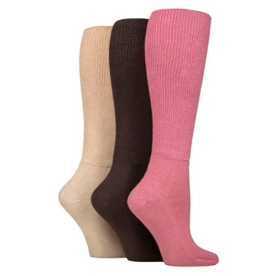 Image of IOMI Knee High Diabetic Socks 3 Pack Bamboo Non Elastic for Swollen Feet Long Extra Wide Binding Soft Top