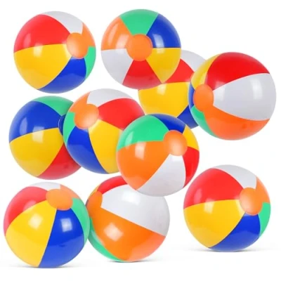 Image of flintronic 10PCS Beach Ball, Inflatable Ball for Kid Adults, Rainbow Toys Summer Outdoor Activity, Water Games, Swimming Pool Party