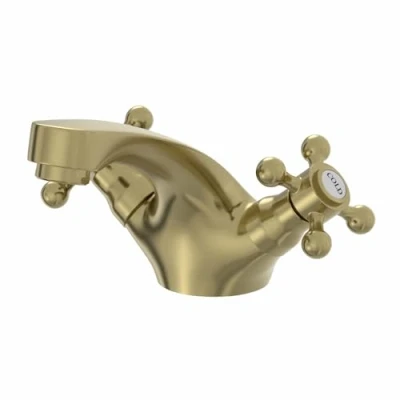 Image of Park Lane® Oxford Bathroom Basin Sink Mixer Tap Traditional Mono Round Twin Crosshead Handle Faucet for Sinks, Brushed Brass