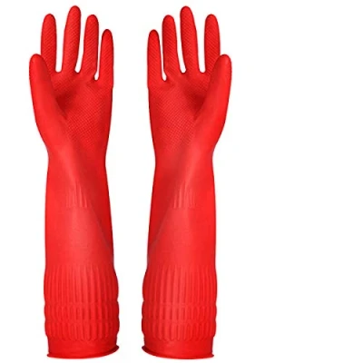 Image of YSLON Rubber Cleaning Gloves Kitchen Dishwashing Glove 2 Pairs and Cloth Pack,Waterproof Reuseable. (Red, Large)