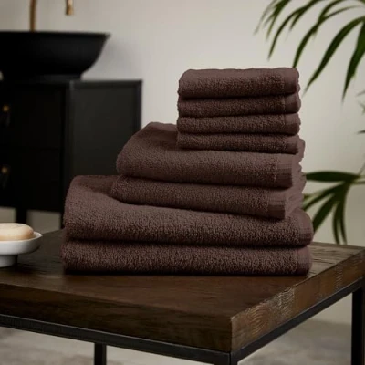 Image of Catherine Lansfield Quick Dry Cotton 8 Piece Towel Set Chocolate