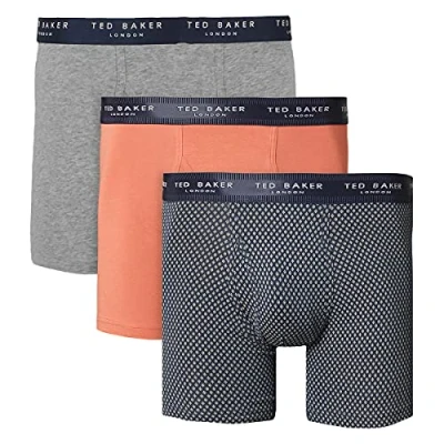 Image of Ted Baker Mens 3 Pack Boxer Briefs Grey Heather/Hot Sauce/Navy S