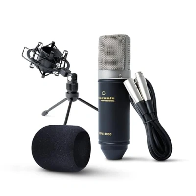 Image of Marantz Professional MPM 1000 Studio Recording Condenser XLR Microphone with Desktop Stand and Cable For Podcast Streaming Projects