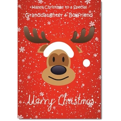 Image of doodlecards Granddaughter &amp; Boyfriend Christmas Card Rudolph on Red Background Medium Size with Plain Envelope