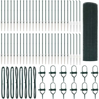 Image of vidaXL Welded Wire Fence with 13 Spike Posts Green 0.6x100 m Steel