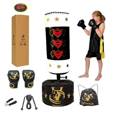 Image of VIPER Kids Junior Boxing Free Standing Punch Bag Set (White/Black SB) Children Adjustable Height