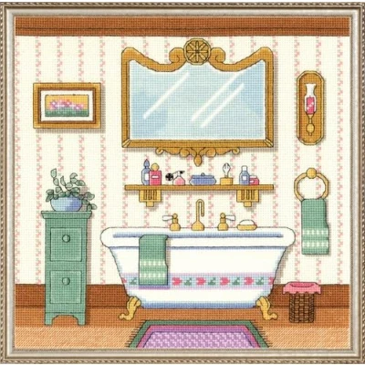 Image of Janlynn Victorian Bath Cross Stitch Kit x 10 inch 14 Count, 100% Cotton, Multi Colour, 25.4 cm