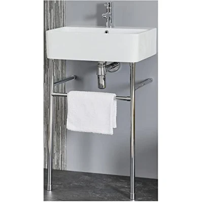 Image of Milano Farington Modern White Ceramic 1 Tap Hole Bathroom Basin Sink and Chrome Washstand 520mm x 420mm