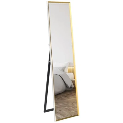 Image of HOMCOM Full Length Mirror, 37 x 157cm Wall Mounted, Leaning, Free Standing Framed Body Mirror for Living Room, Bedroom, White