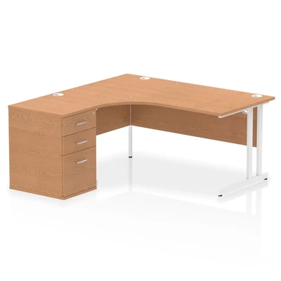 Image of Impulse 1600mm Left Crescent Desk Oak White Cantilever + High Ped
