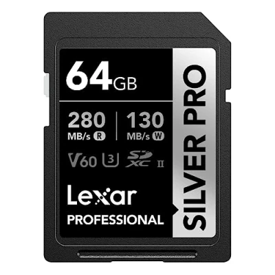 Image of Lexar SILVER PRO SD Card 64GB, UHS II Memory Card, V60, U3, C10, Up to 280MB/s Read, 130MB/s Write, SDXC for DSLR/Camera/Professional Photographer/Videographer/Enthusiast (LSDSIPR064G BNNAA)