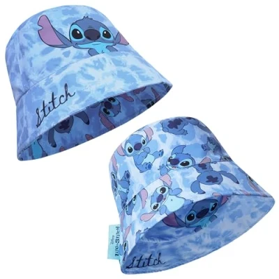 Image of Disney Stitch Girls Bucket Hat, Sun Hat for Kids Beach Summer Holiday Essentials Gifts (Blue Reversible)